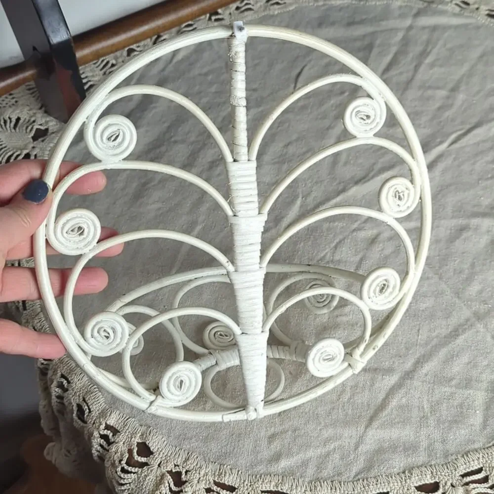 Vintage White Wicker Wall Pockets Set of Two Cottagecore Fairy Garden Wall Decor